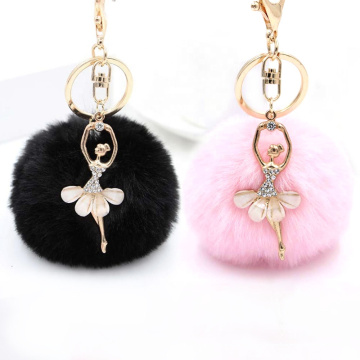 Factory Korean Styles Keyring Women Fluffy Keychain Soft Puffy Toy Plush Keychain With Dance Girl Pendants